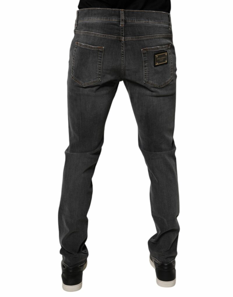 Dolce & Gabbana Dark Gray Washed Cotton Slim Fit Denim Jeans - Image 4