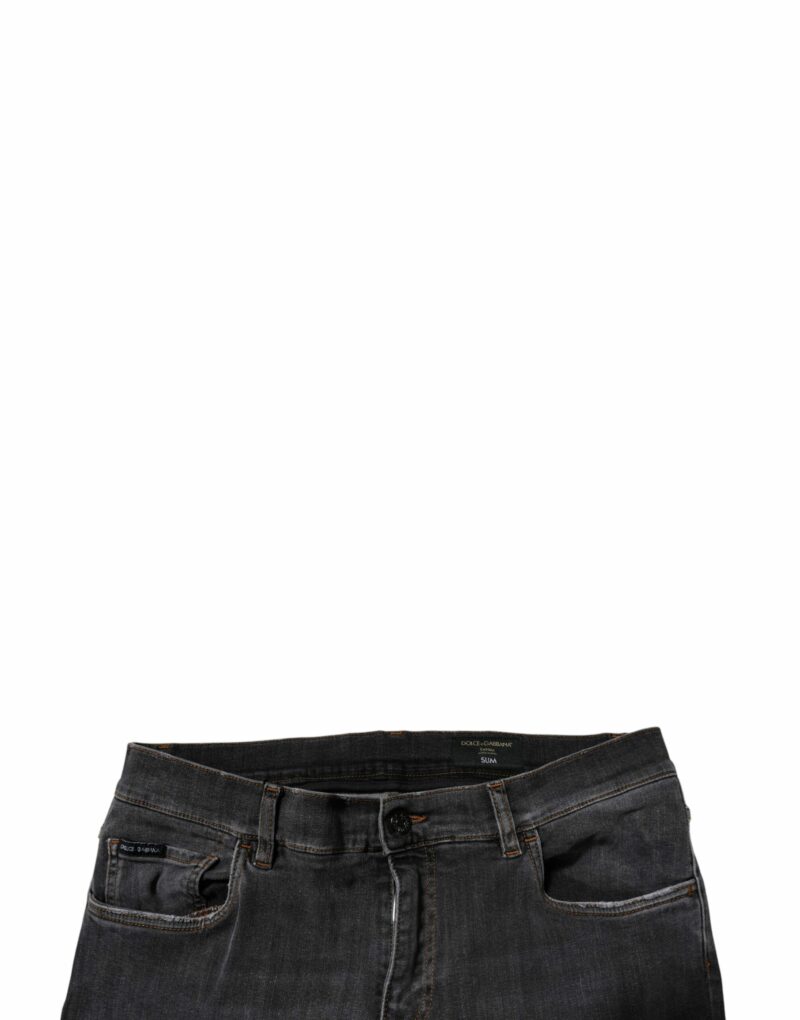 Dolce & Gabbana Dark Gray Washed Cotton Slim Fit Denim Jeans - Image 5