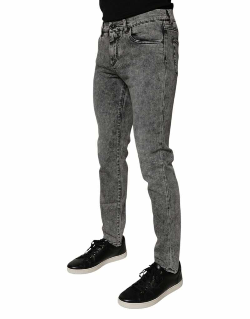 Dolce & Gabbana Dark Gray Washed Cotton Slim Fit Denim Jeans - Image 3