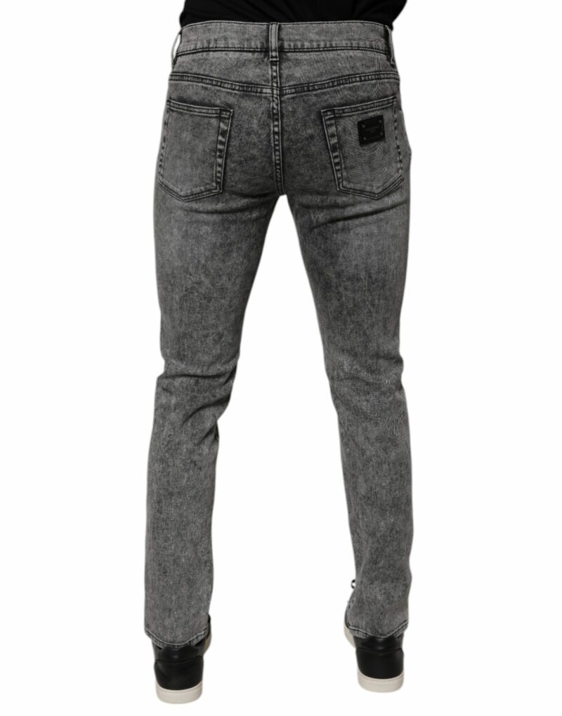 Dolce & Gabbana Dark Gray Washed Cotton Slim Fit Denim Jeans - Image 4