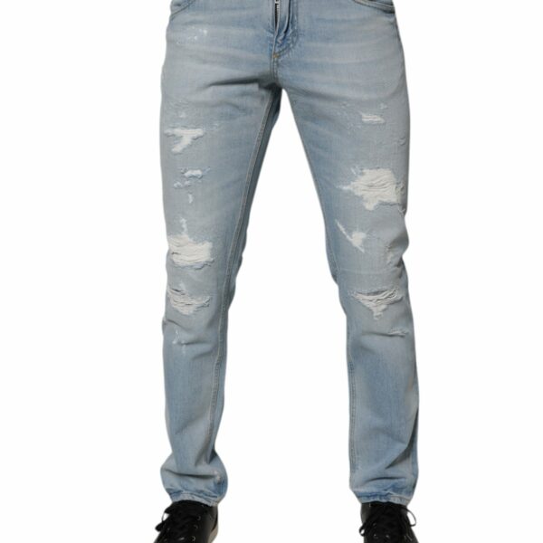 Dolce & Gabbana Light Blue Tattered Logo Skinny Denim Jeans