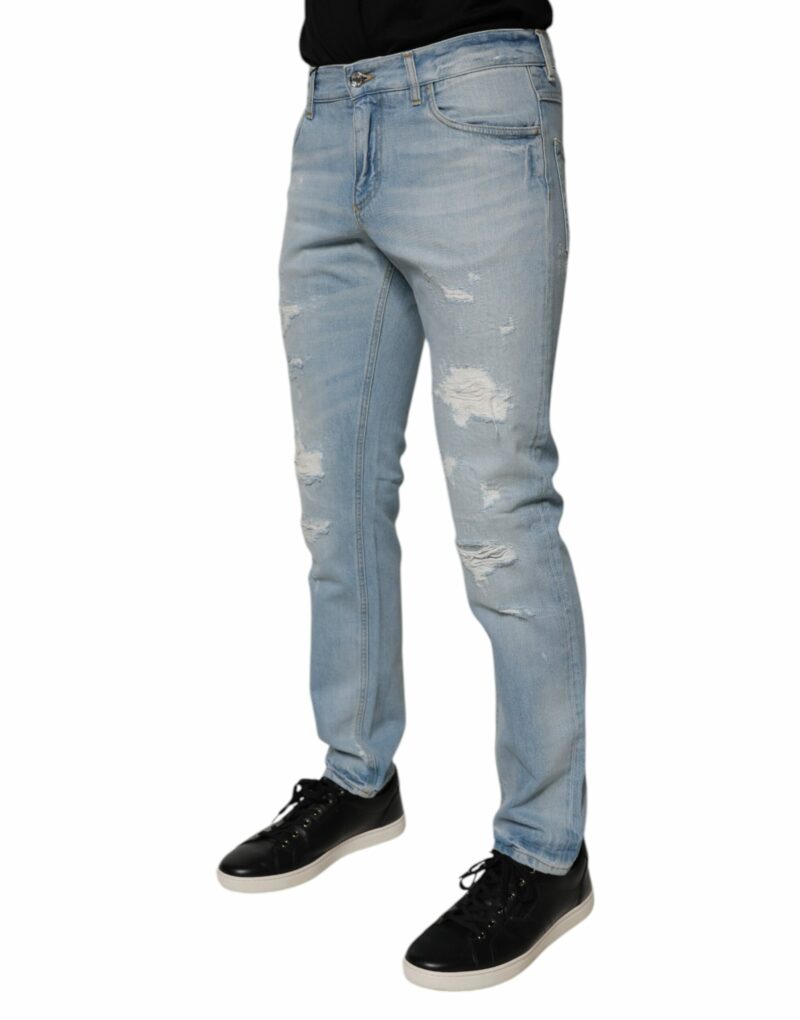 Dolce & Gabbana Light Blue Tattered Logo Skinny Denim Jeans - Image 4