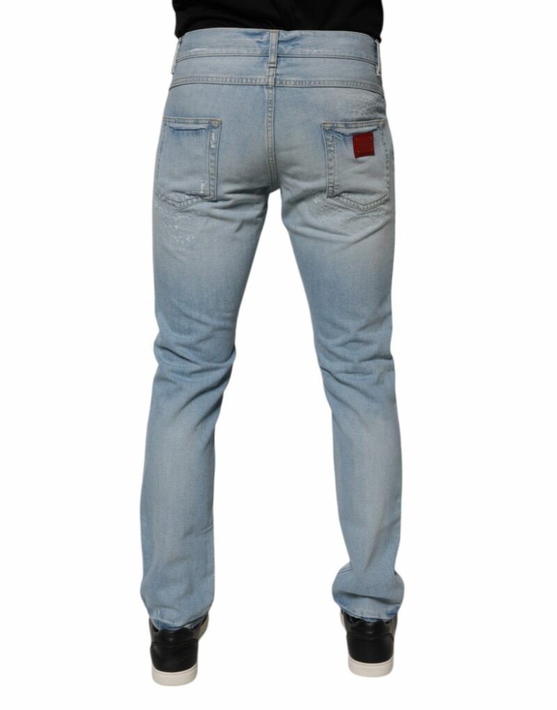 Dolce & Gabbana Light Blue Tattered Logo Skinny Denim Jeans - Image 3