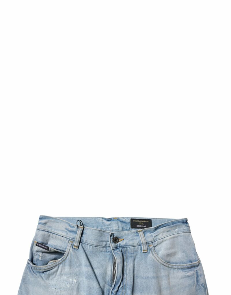 Dolce & Gabbana Light Blue Tattered Logo Skinny Denim Jeans - Image 5