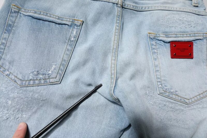 Dolce & Gabbana Light Blue Tattered Logo Skinny Denim Jeans - Image 6