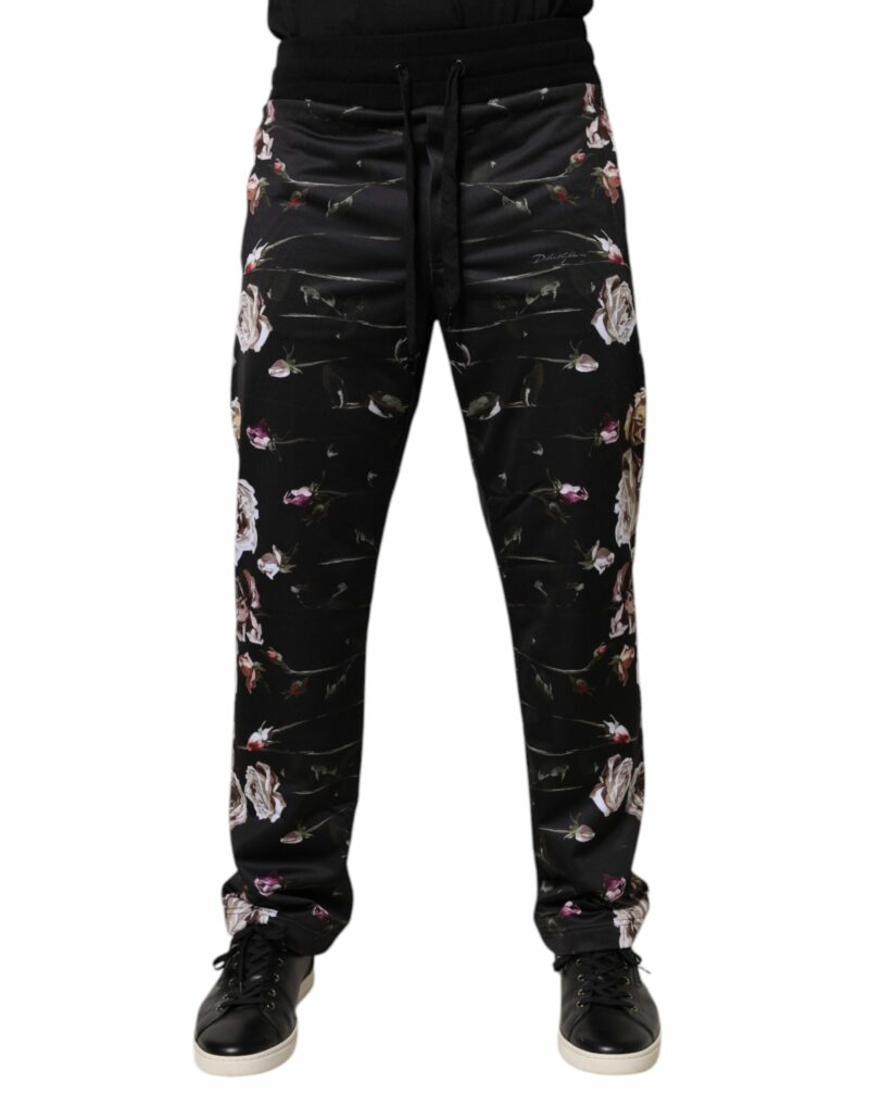 Dolce & Gabbana Black Floral Polyester Jogger Pants - Image 2