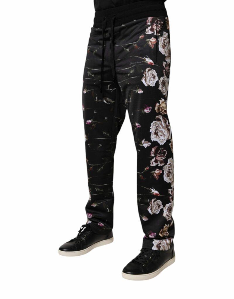 Dolce & Gabbana Black Floral Polyester Jogger Pants - Image 3