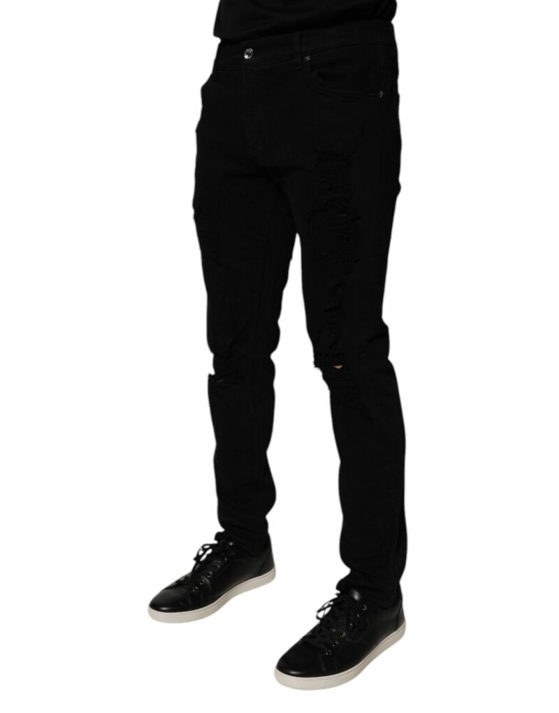 Dolce & Gabbana Black Tattered Cotton Skinny Men Denim Jeans - Image 3