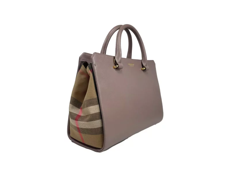 Burberry Small Banwell Leather Tote Bag Purse Grey Mink - Image 3