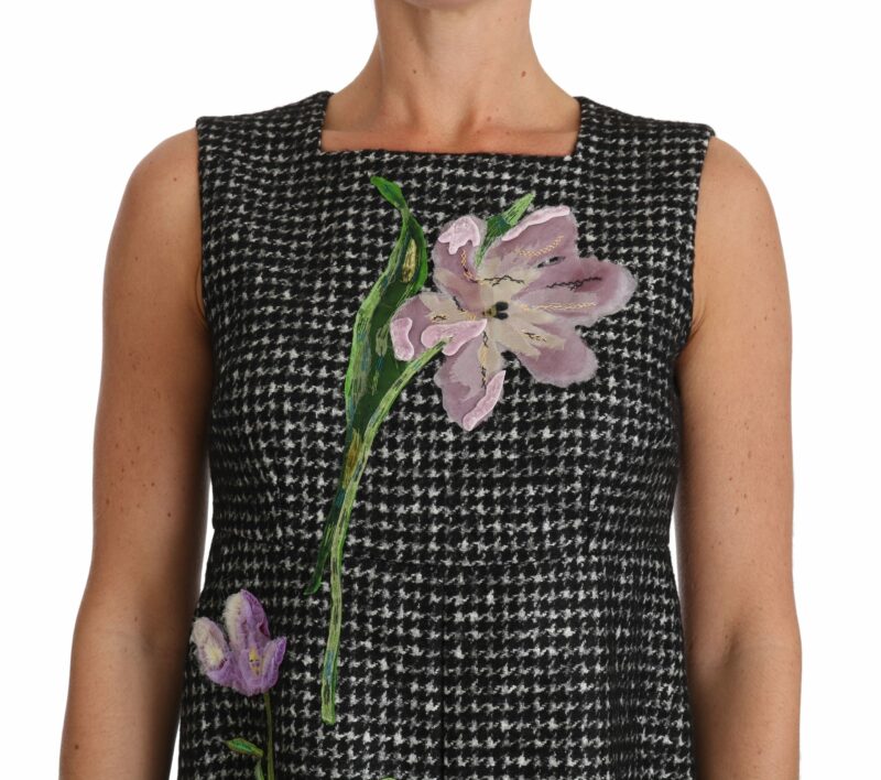 Dolce & Gabbana Elegant Gray Mini A-Line Dress with Purple Tulip - Image 2