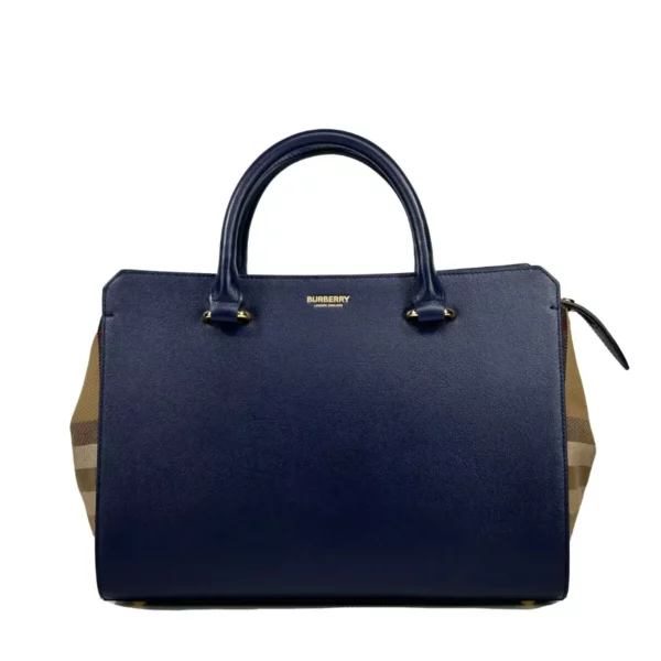 Burberry Small Banwell Leather Tote Bag Purse Blue