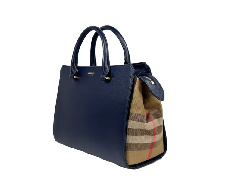 Burberry Small Banwell Leather Tote Bag Purse Blue - Image 3