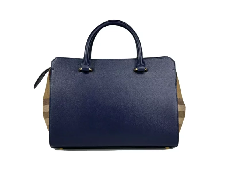 Burberry Small Banwell Leather Tote Bag Purse Blue - Image 4