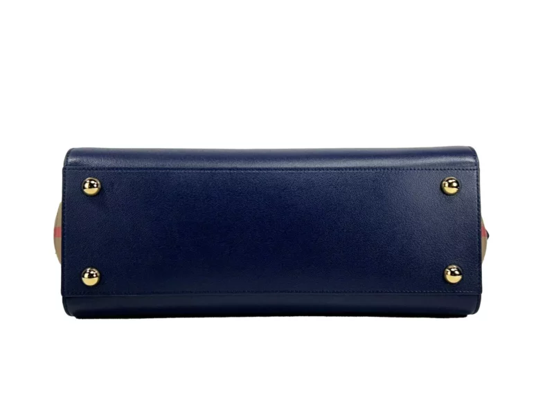 Burberry Small Banwell Leather Tote Bag Purse Blue - Image 5