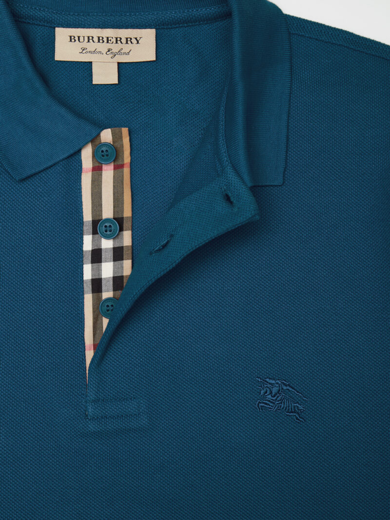 Burberry Deep Teal Blue Cotton Collared Polo Shirt - Image 2