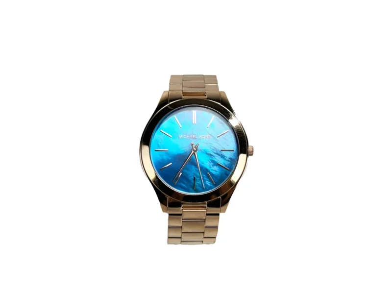 Michael Kors Slim Runway Stainless Steel Watch MK3494 Ocean Blue Gold