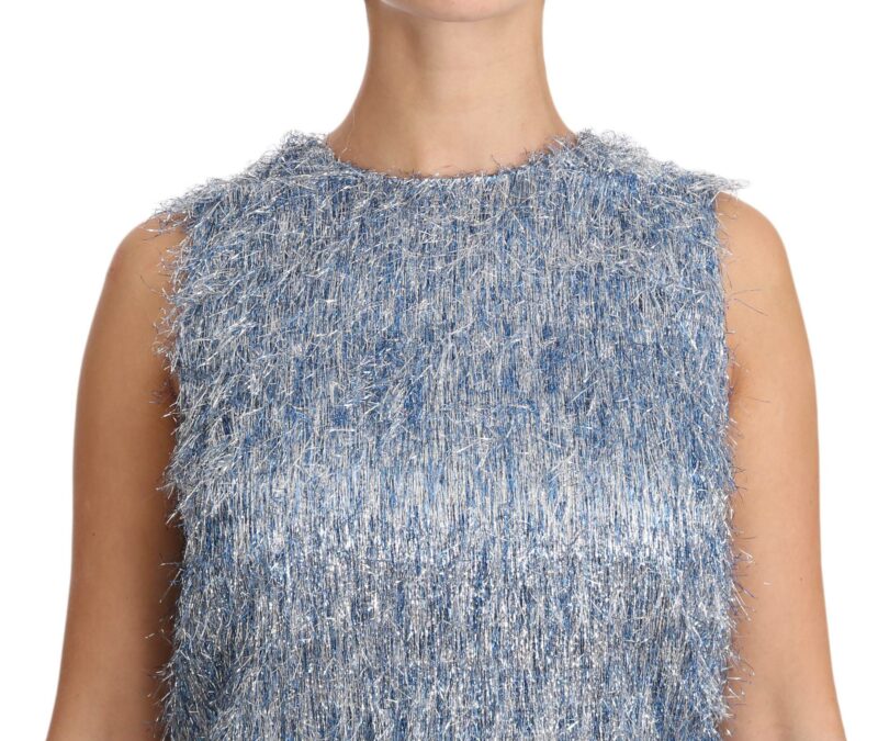 Dolce & Gabbana Elegant Light Blue Fringe Shift Dress - Image 2