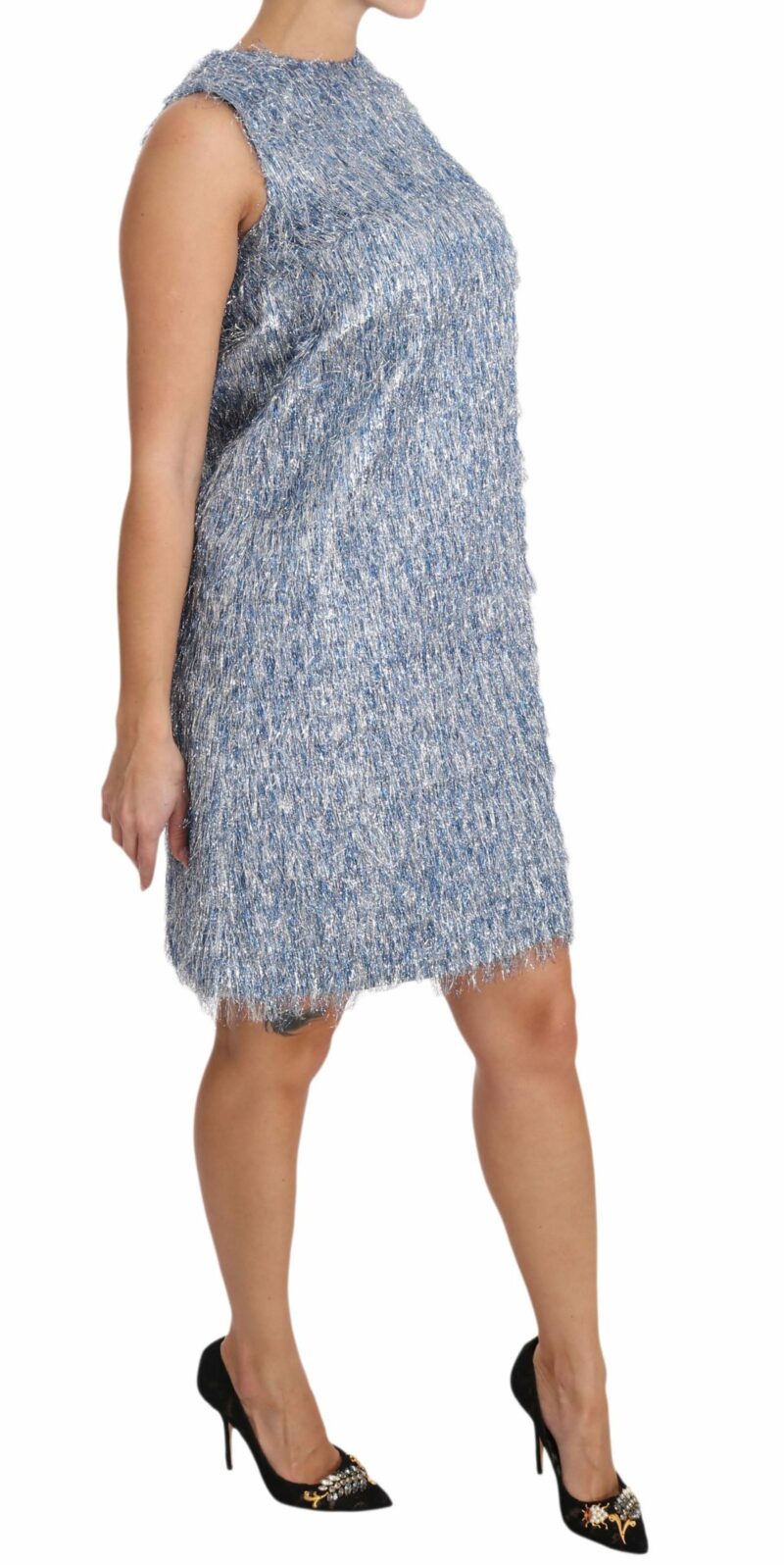 Dolce & Gabbana Elegant Light Blue Fringe Shift Dress - Image 4