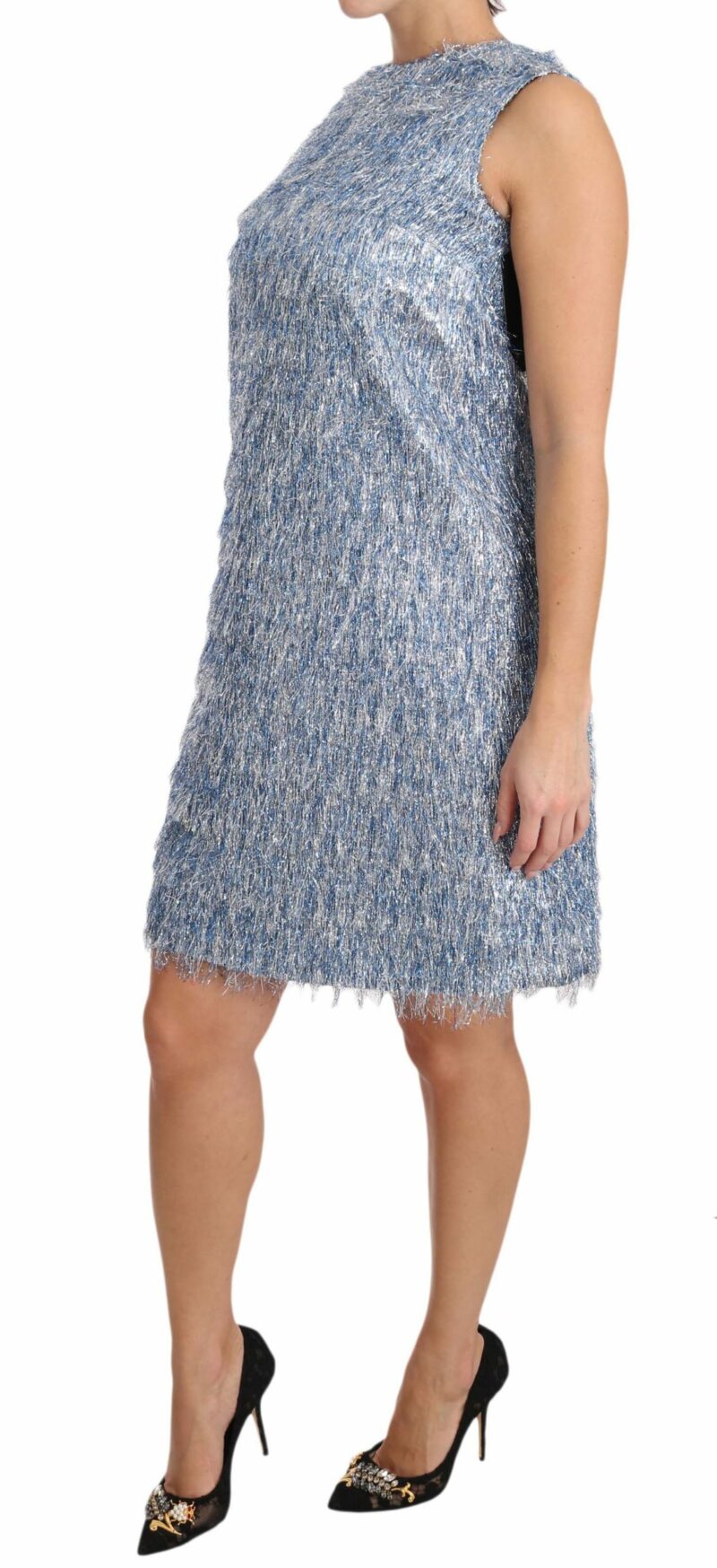 Dolce & Gabbana Elegant Light Blue Fringe Shift Dress - Image 5