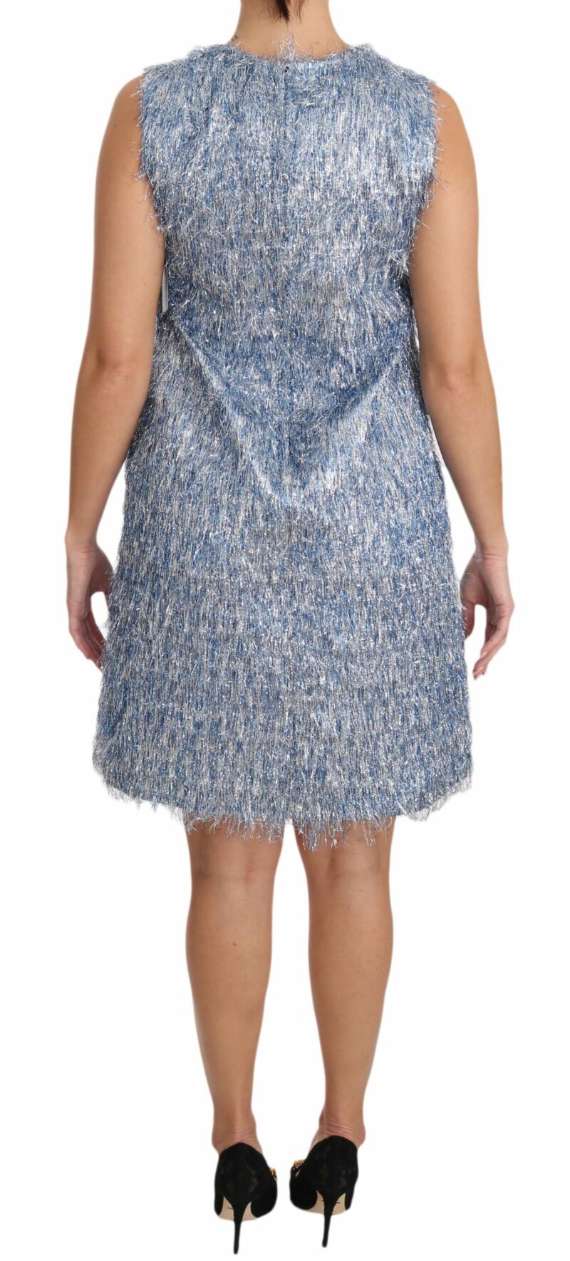 Dolce & Gabbana Elegant Light Blue Fringe Shift Dress - Image 6
