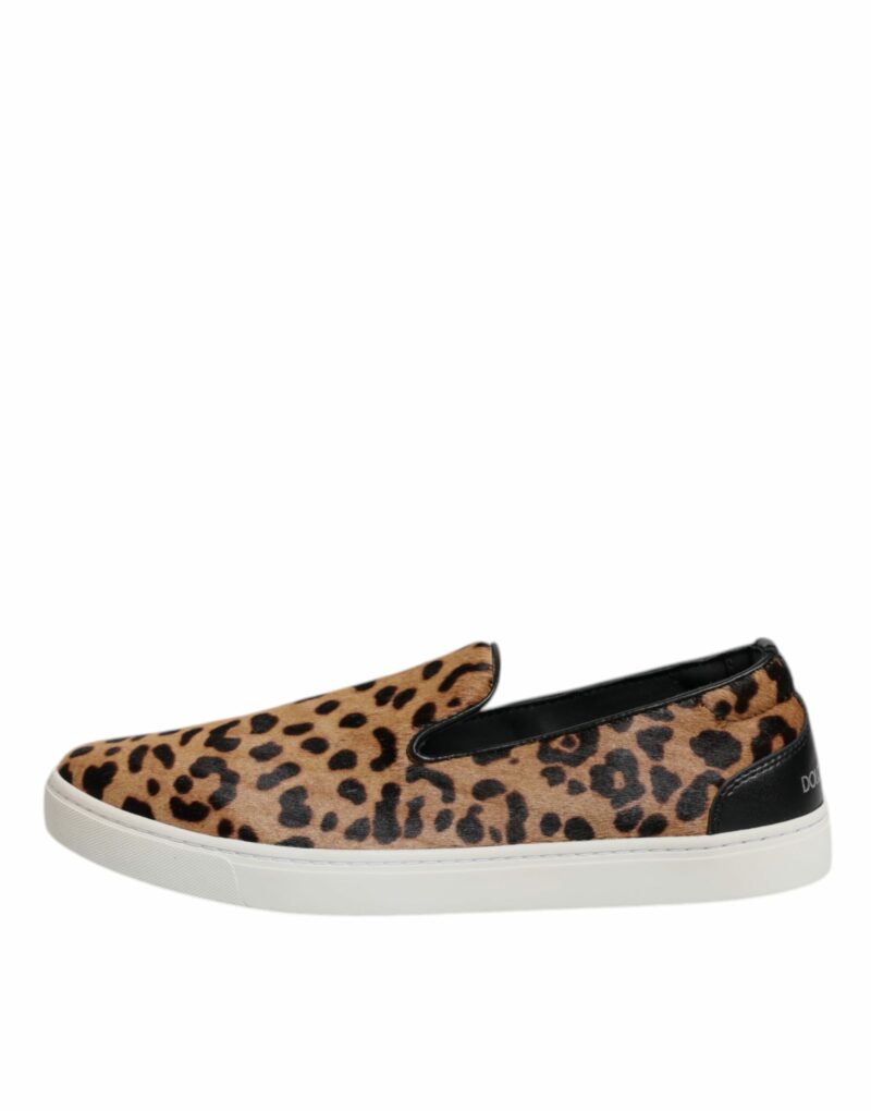 Dolce & Gabbana Brown Calfskin Fur Leopard Sneakers Shoes - Image 6