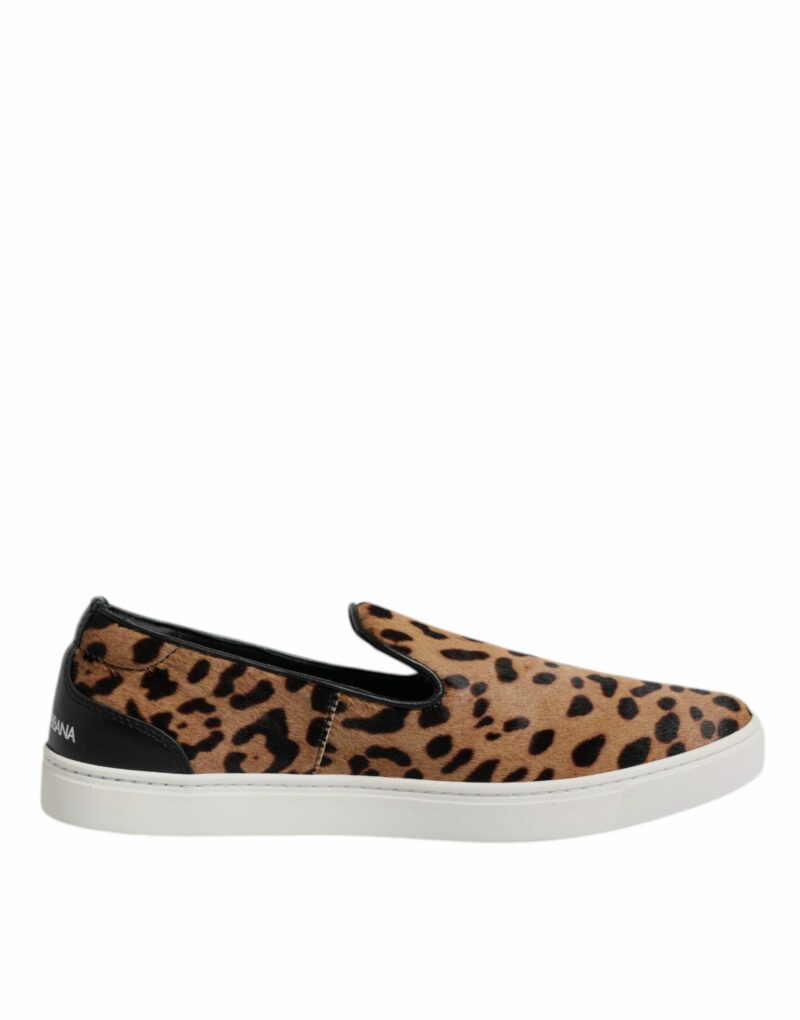 Dolce & Gabbana Brown Calfskin Fur Leopard Sneakers Shoes - Image 7