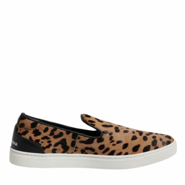 Dolce & Gabbana Brown Calfskin Fur Leopard Sneakers Shoes