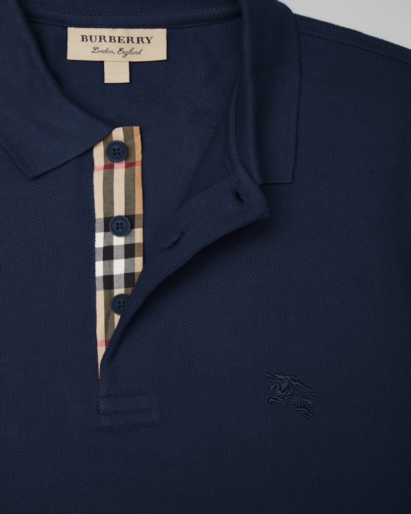Burberry Navy Blue Cotton Collared Polo Shirt - Image 2