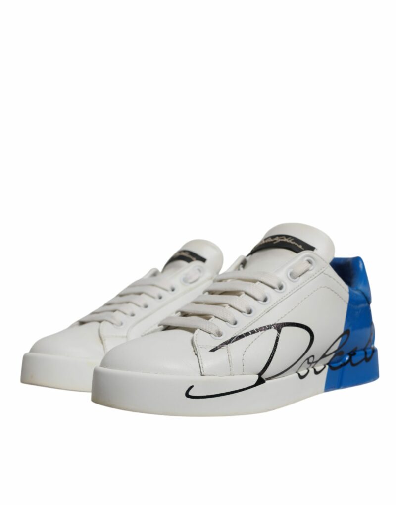 Dolce & Gabbana White Blue Logo Portofino Sneakers Shoes - Image 3