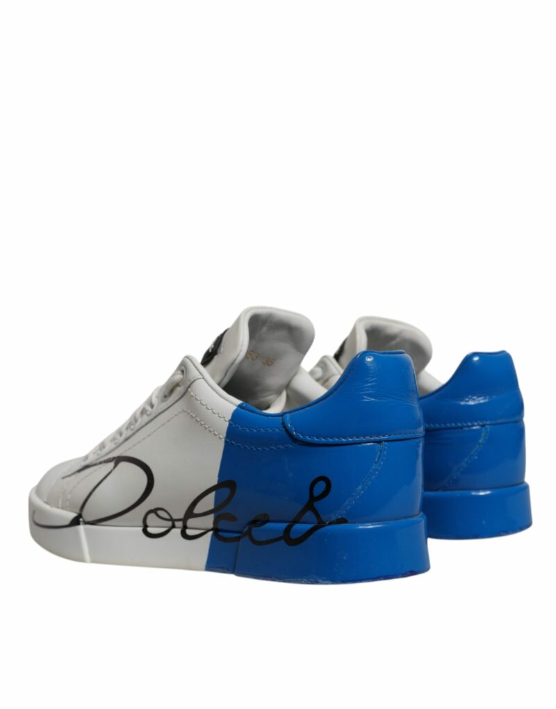 Dolce & Gabbana White Blue Logo Portofino Sneakers Shoes - Image 4