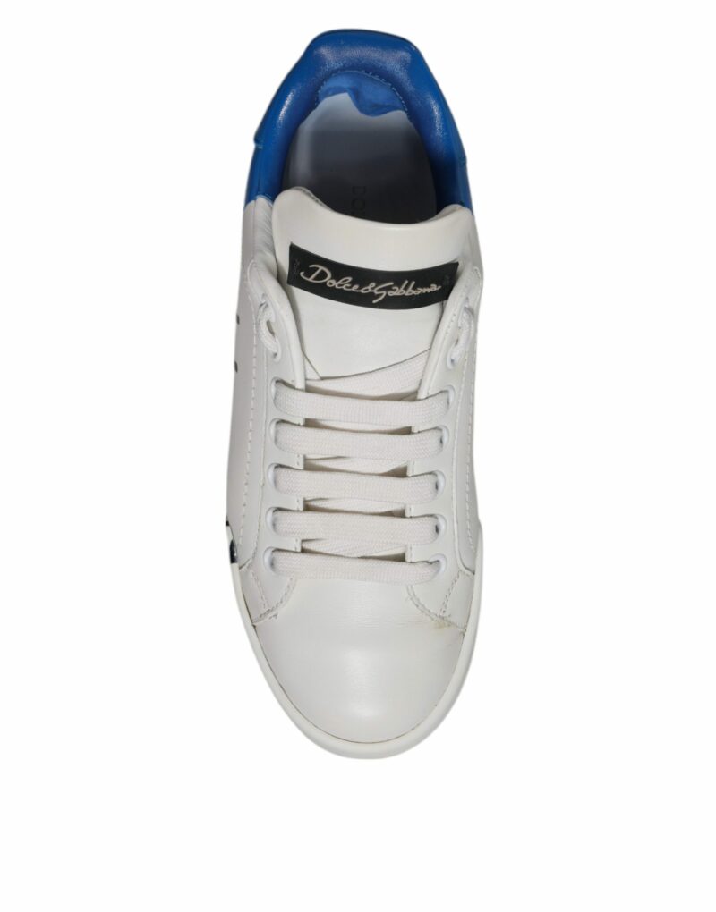 Dolce & Gabbana White Blue Logo Portofino Sneakers Shoes - Image 8