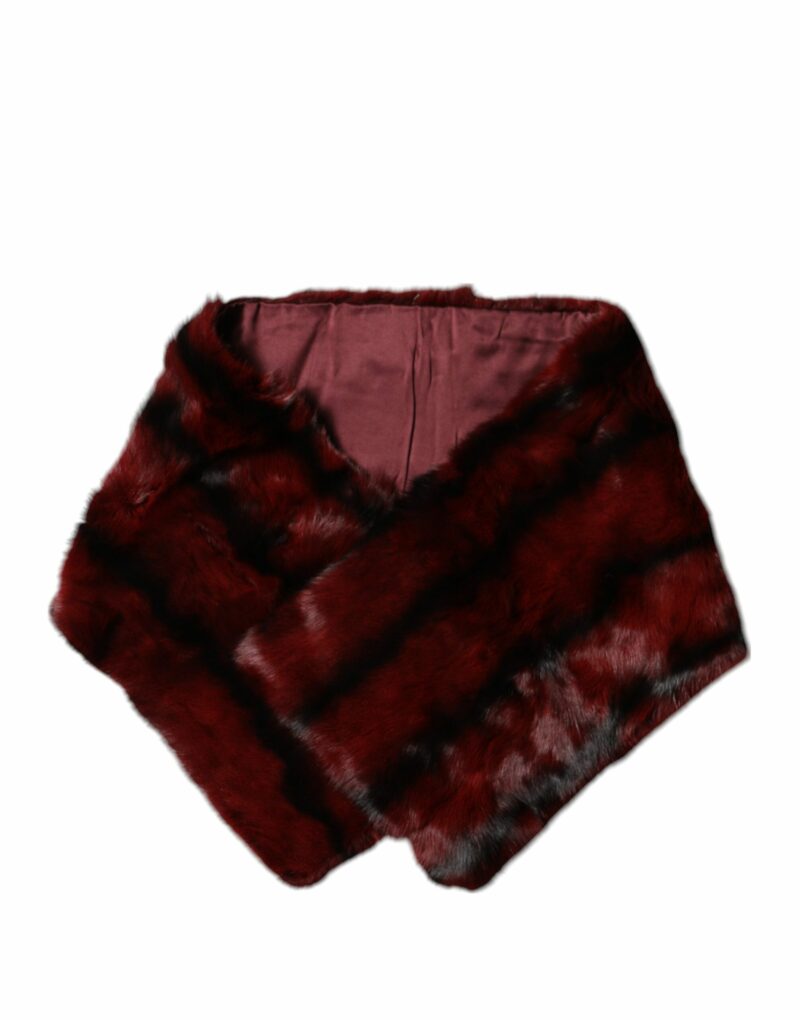 Dolce & Gabbana Black Red Stripe Fur Shawl Neck Wrap Scarf - Image 4