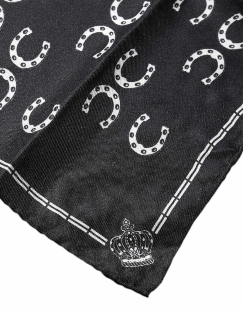 Dolce & Gabbana Black Horseshoe Silk Square Handkerchief Scarf - Image 3