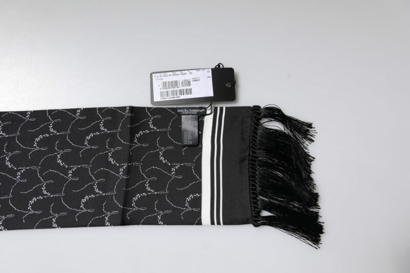 Dolce & Gabbana Black Patterned Skinny Fringes Shawl Scarf - Image 2