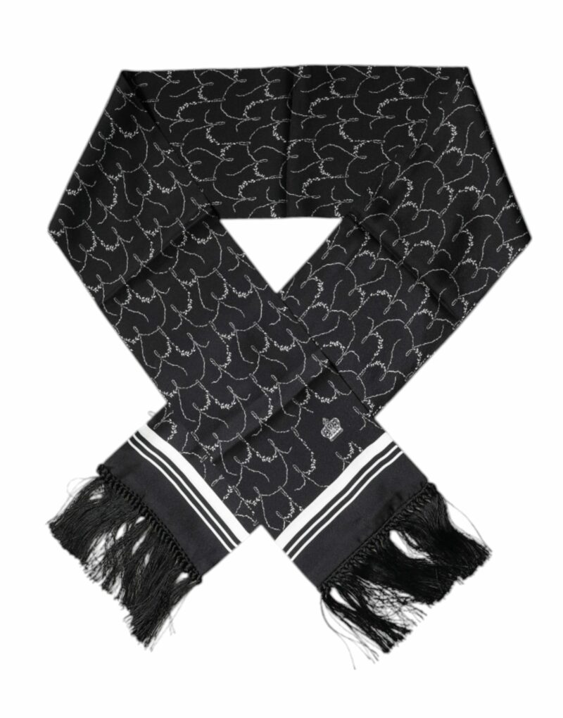 Dolce & Gabbana Black Patterned Skinny Fringes Shawl Scarf - Image 3