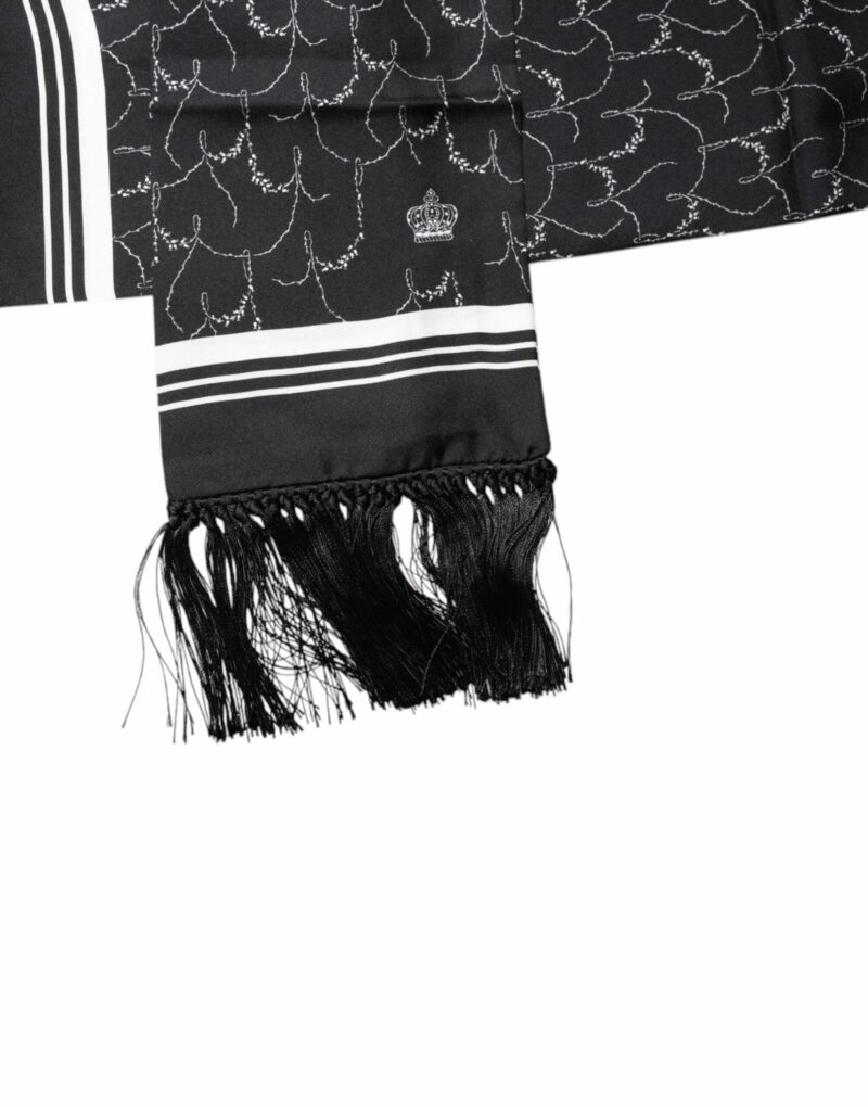 Dolce & Gabbana Black Patterned Skinny Fringes Shawl Scarf - Image 4