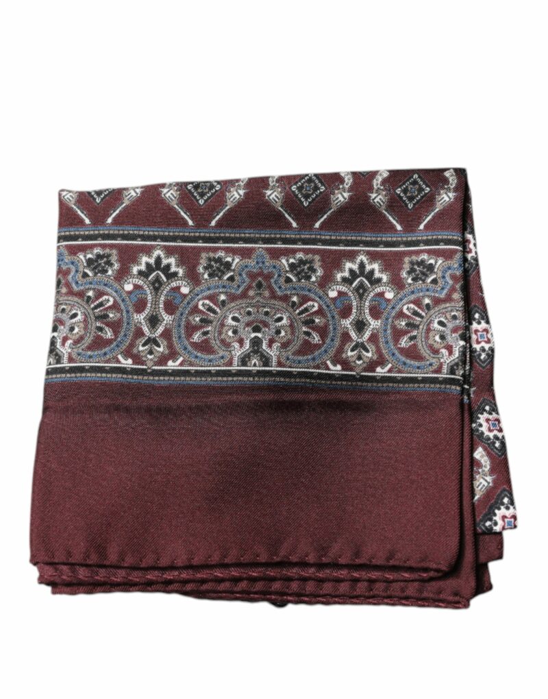 Dolce & Gabbana Maroon Fantasy Silk Square Handkerchief Scarf - Image 2