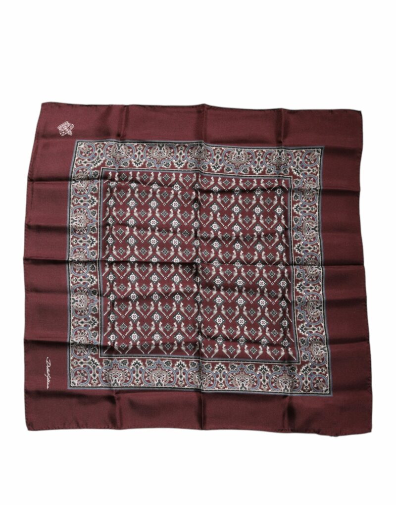 Dolce & Gabbana Maroon Fantasy Silk Square Handkerchief Scarf