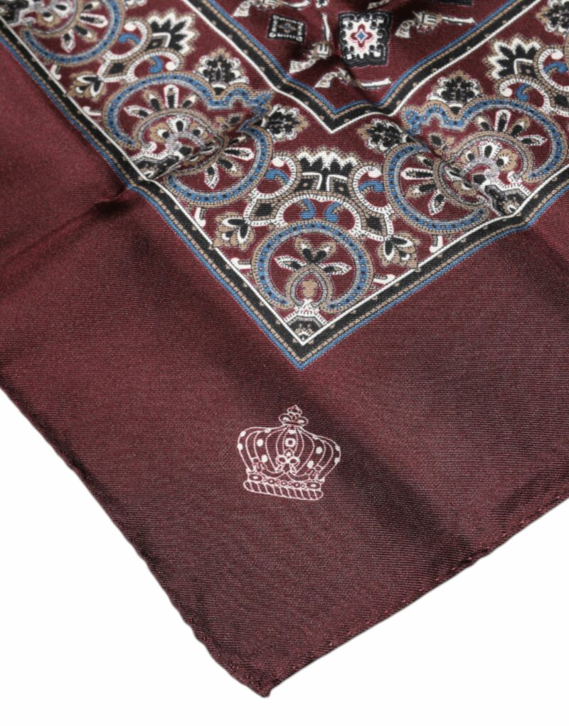 Dolce & Gabbana Maroon Fantasy Silk Square Handkerchief Scarf - Image 5