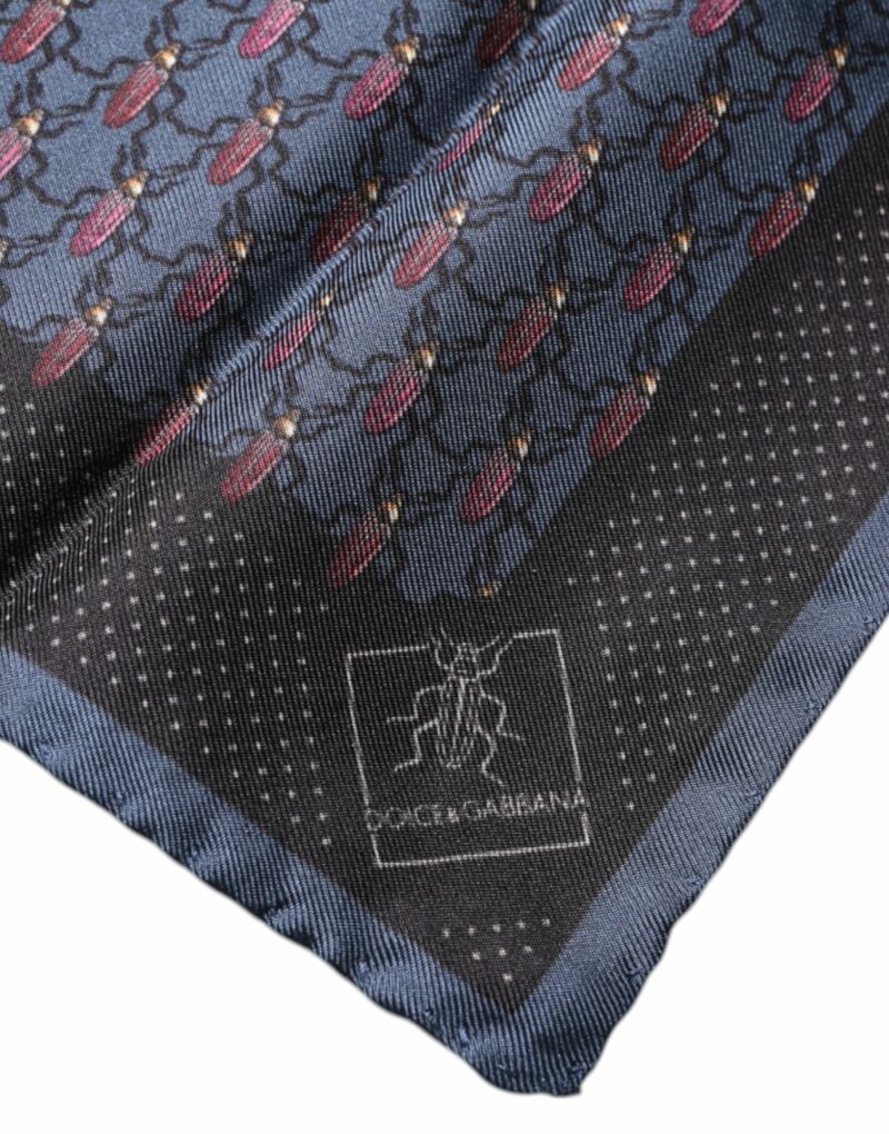 Dolce & Gabbana Dark Blue Beetle Square Handkerchief Scarf - Image 3