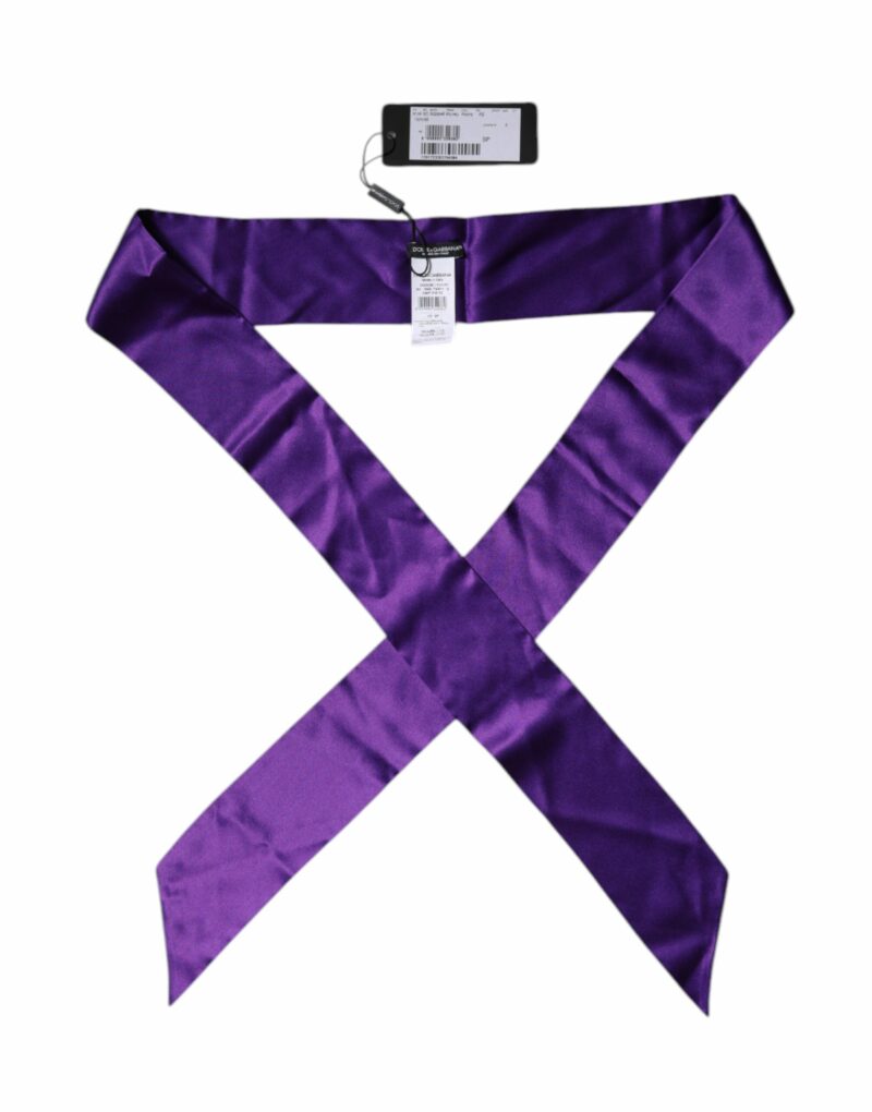 Dolce & Gabbana Purple Satin Silk Skinny Neck Foulard Scarf - Image 4
