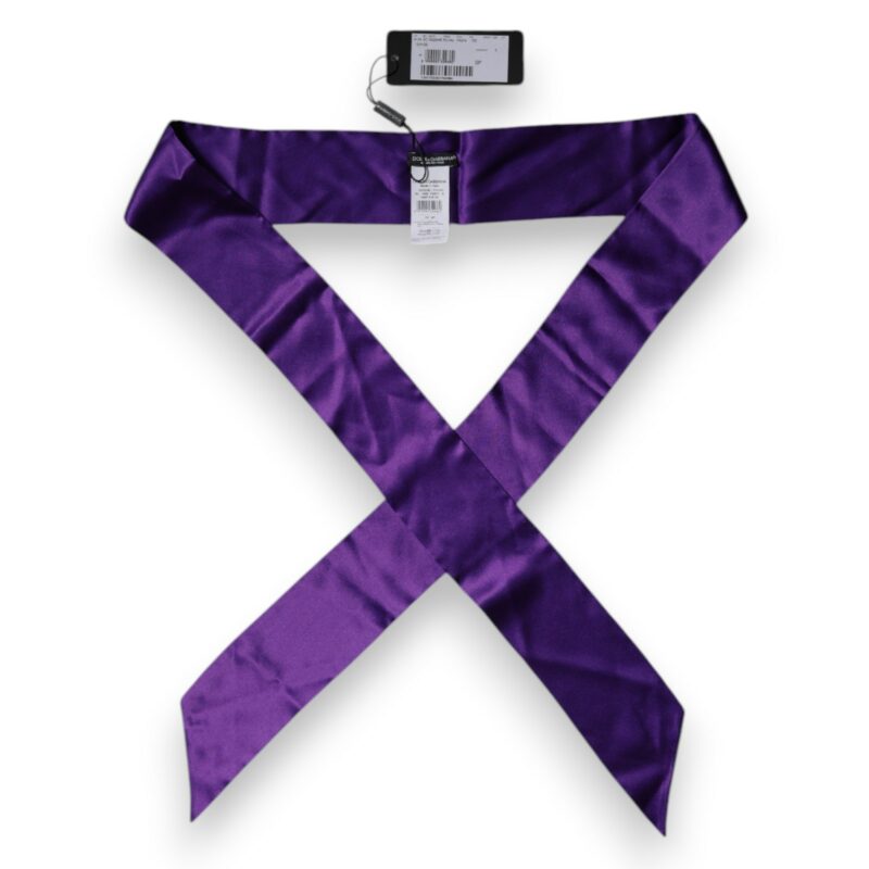 Dolce & Gabbana Purple Satin Silk Skinny Neck Foulard Scarf - Image 5