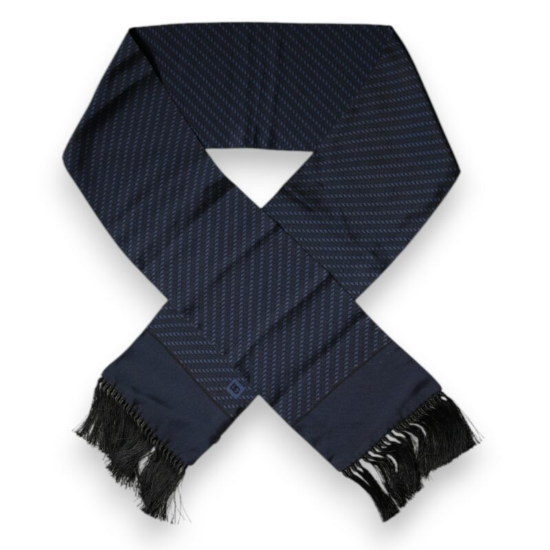 Dolce & Gabbana Dark Blue Fantasy Fringes Neck Wrap Scarf - Image 3