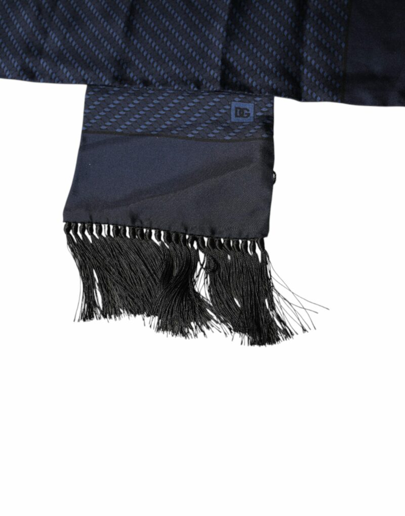 Dolce & Gabbana Dark Blue Fantasy Fringes Neck Wrap Scarf - Image 5