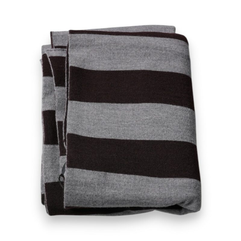 Dolce & Gabbana Black Gray Stripes Wool Neck Wrap Scarf - Image 3