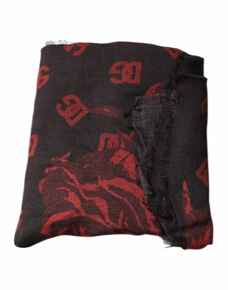Dolce & Gabbana Black Red Floral Modal Wrap Shawl Scarf - Image 2