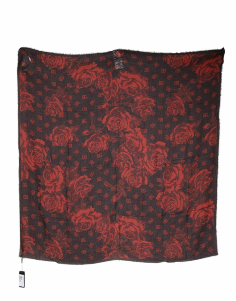 Dolce & Gabbana Black Red Floral Modal Wrap Shawl Scarf - Image 3