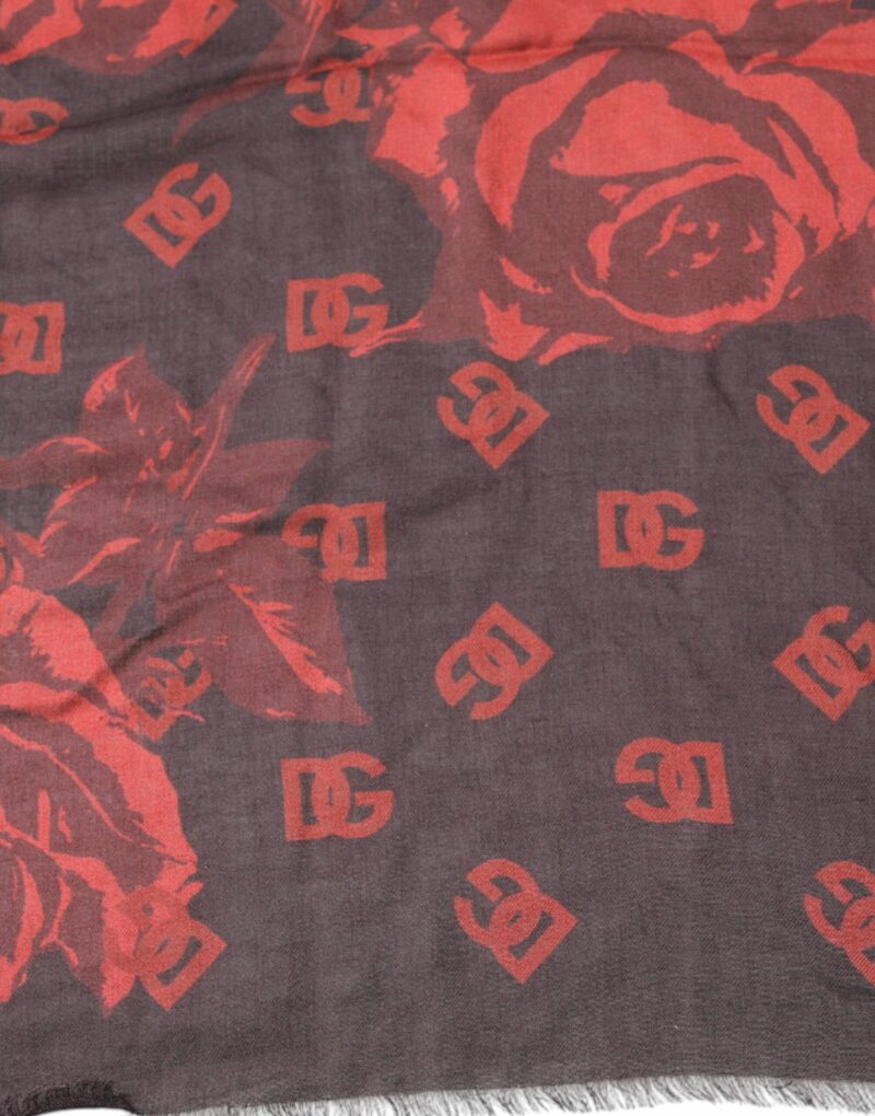 Dolce & Gabbana Black Red Floral Modal Wrap Shawl Scarf - Image 4