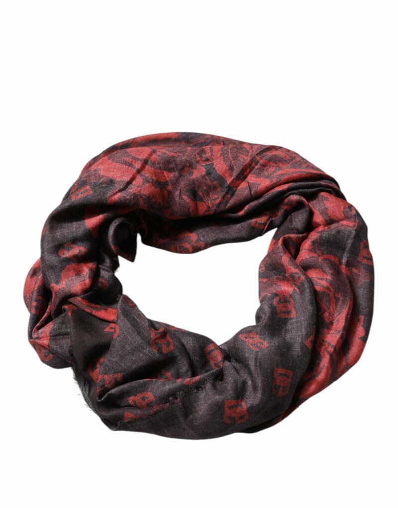 Dolce & Gabbana Black Red Floral Modal Wrap Shawl Scarf - Image 5