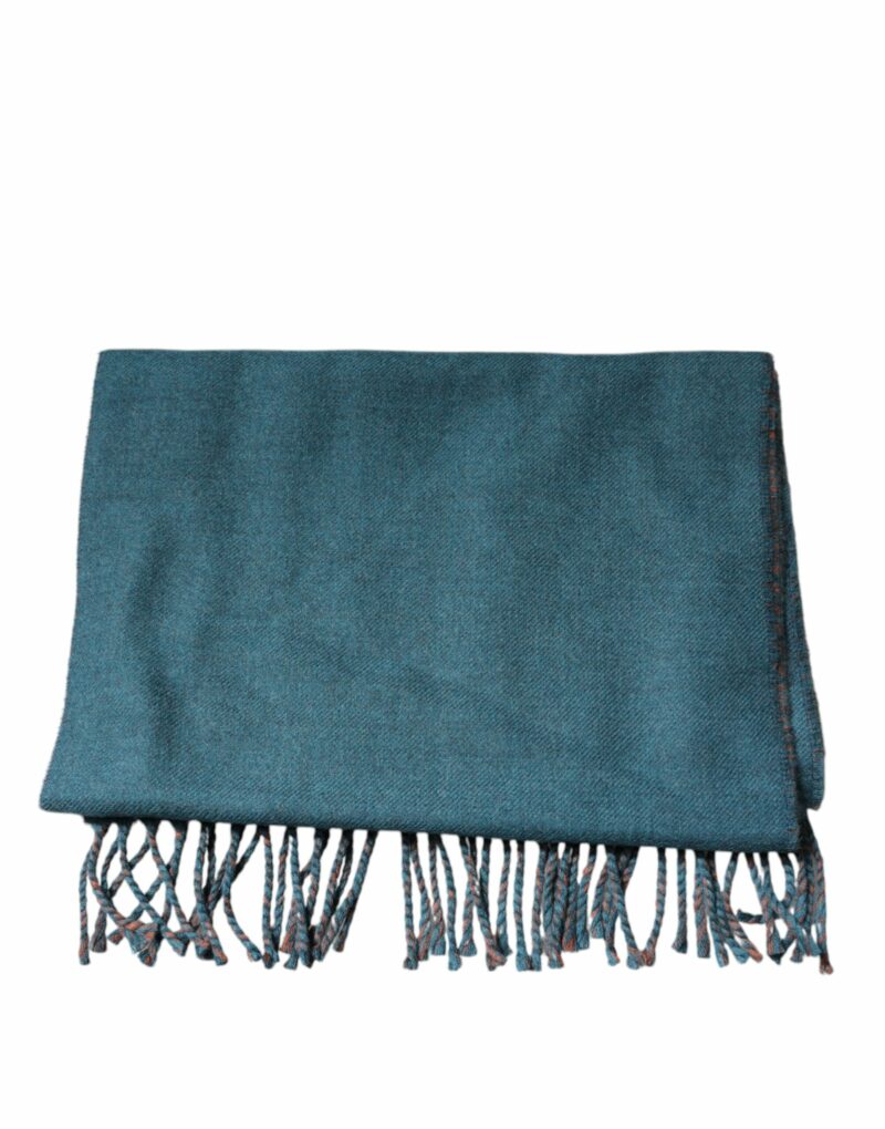 Dolce & Gabbana Blue Green Wool Fringes Wrap Shawl Scarf - Image 2